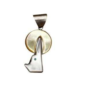Sterling Silver Mother of Pearl Wolf Howling at Moon Pendant